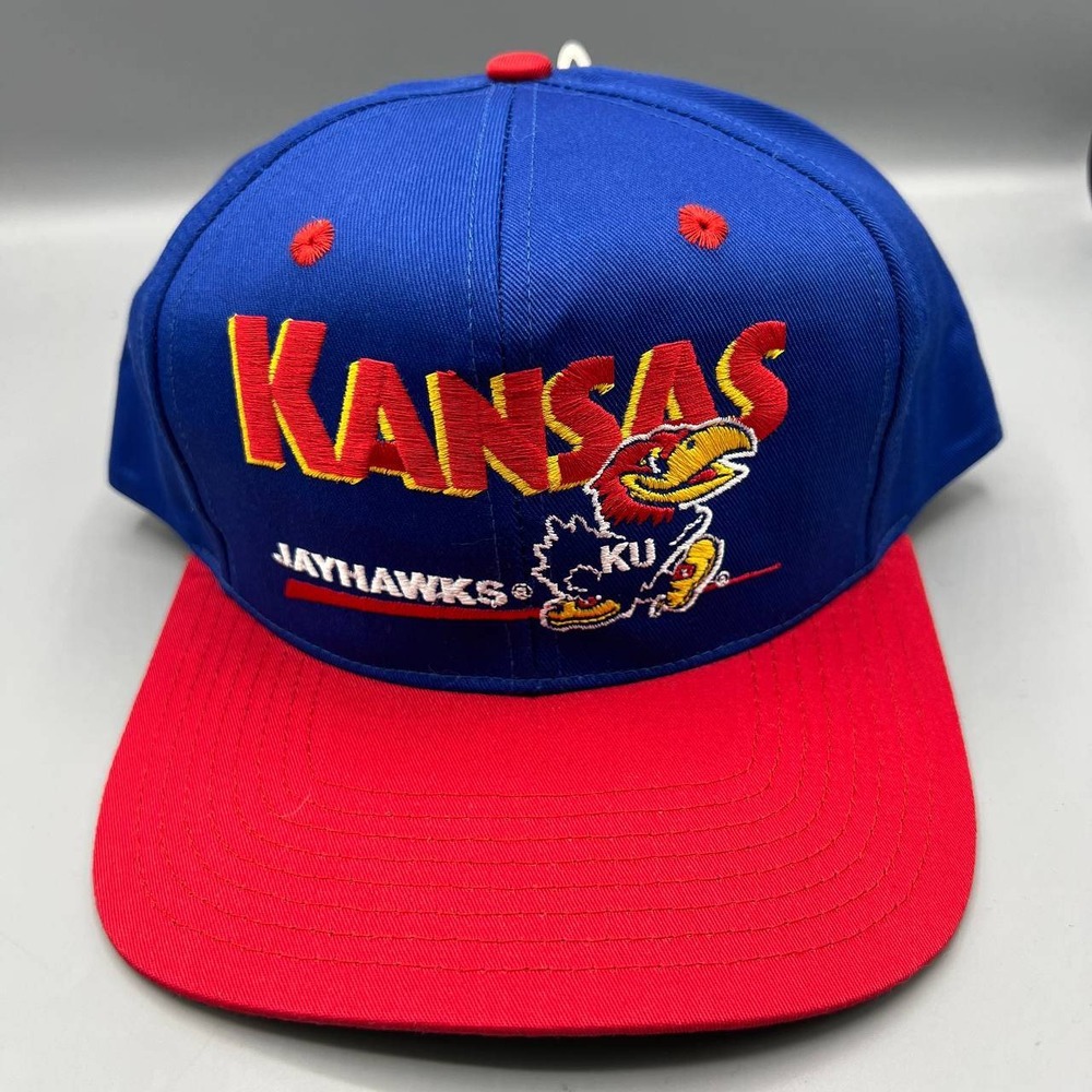 Vintage Kansas Jayhawks Hat Men Blue Red Twins Enterprise NCAA Snap Back Cap New